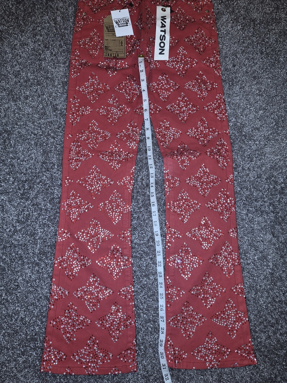 WATSON Men’s Slim Straight Jeans in Red Pattern